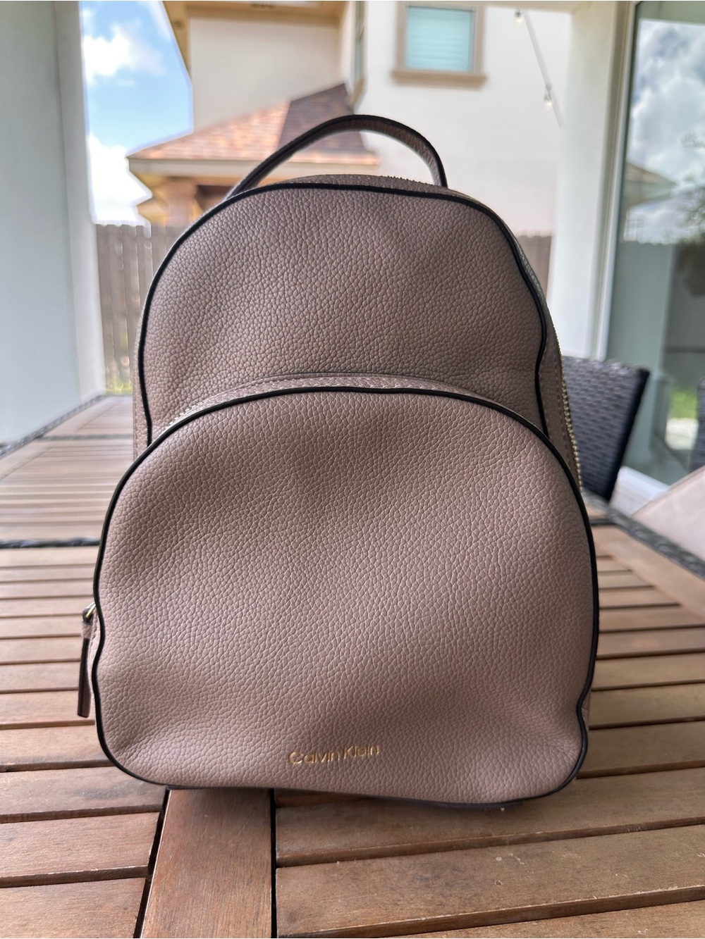 Calvin Klein Pebbled Leather Backpack in Taupe